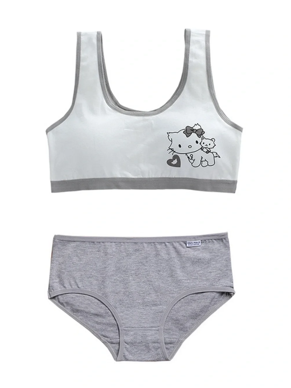 Girls' Cotton Training Bra & Briefs Set - White, Lavender, Gray 8-12 Y